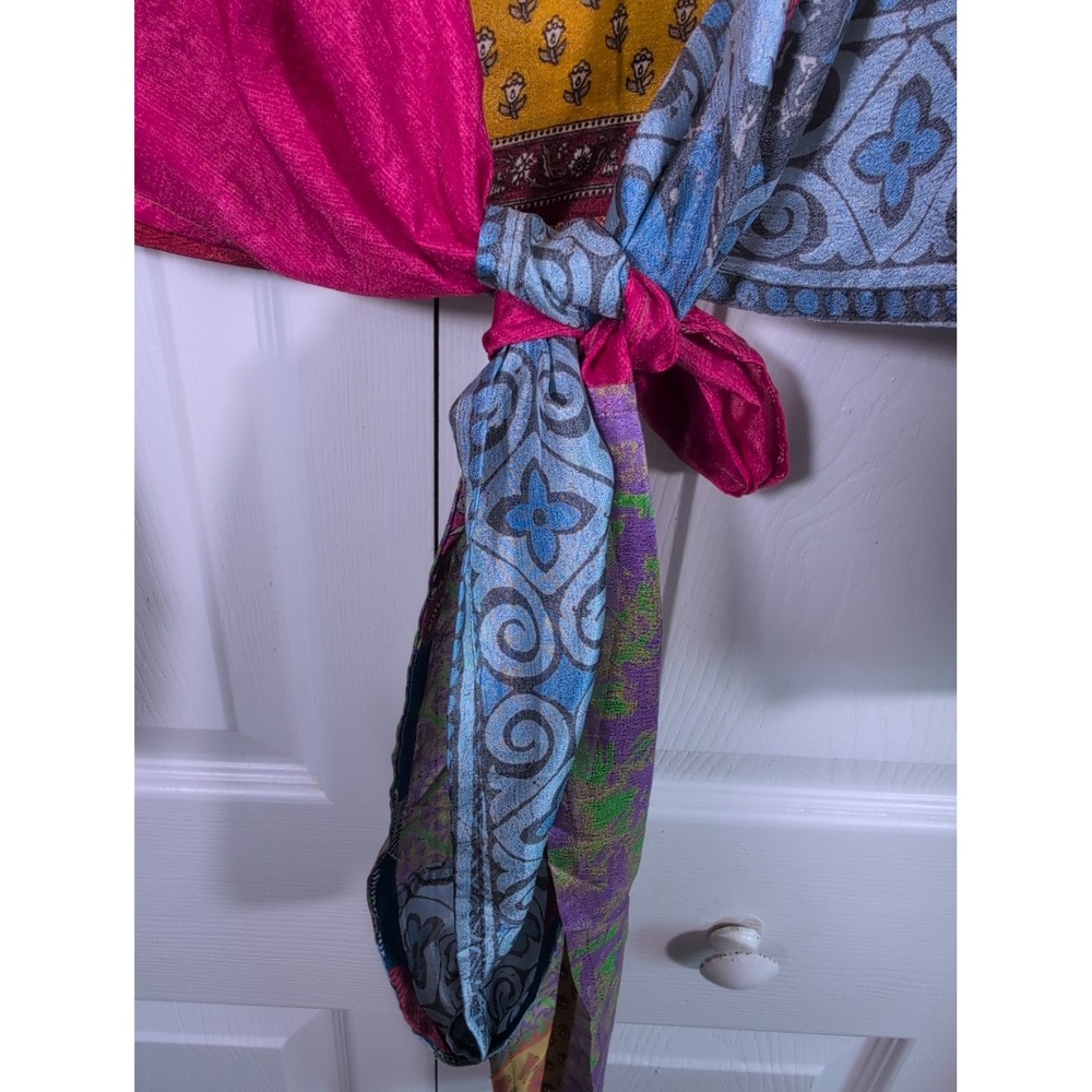 JADED GYPSY Colorful Patchwork Tie Wrap Boho Artsy Top Free Size NWT - Picture 11 of 12